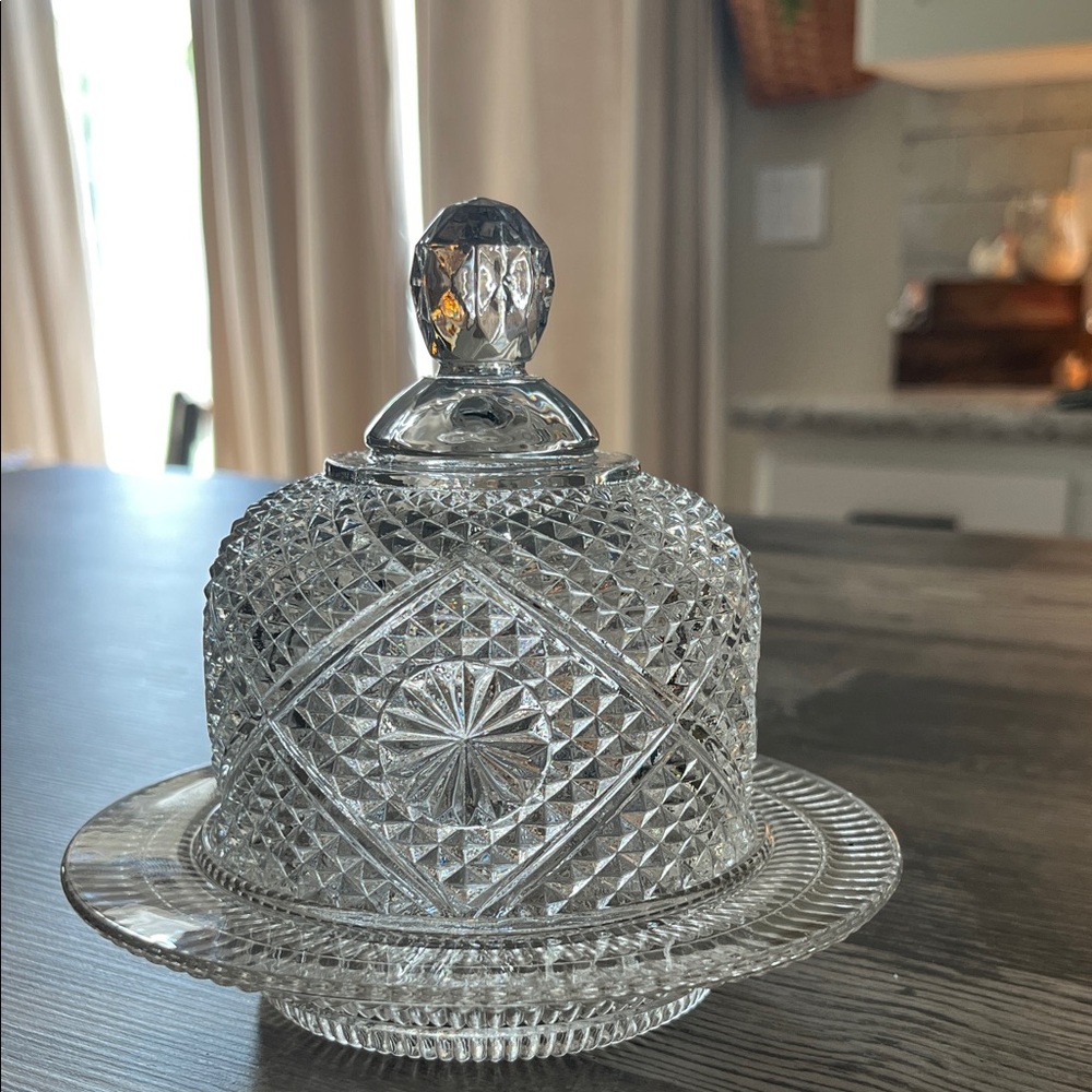 Vintage Clear pressed Glass Covered Butter Dish -